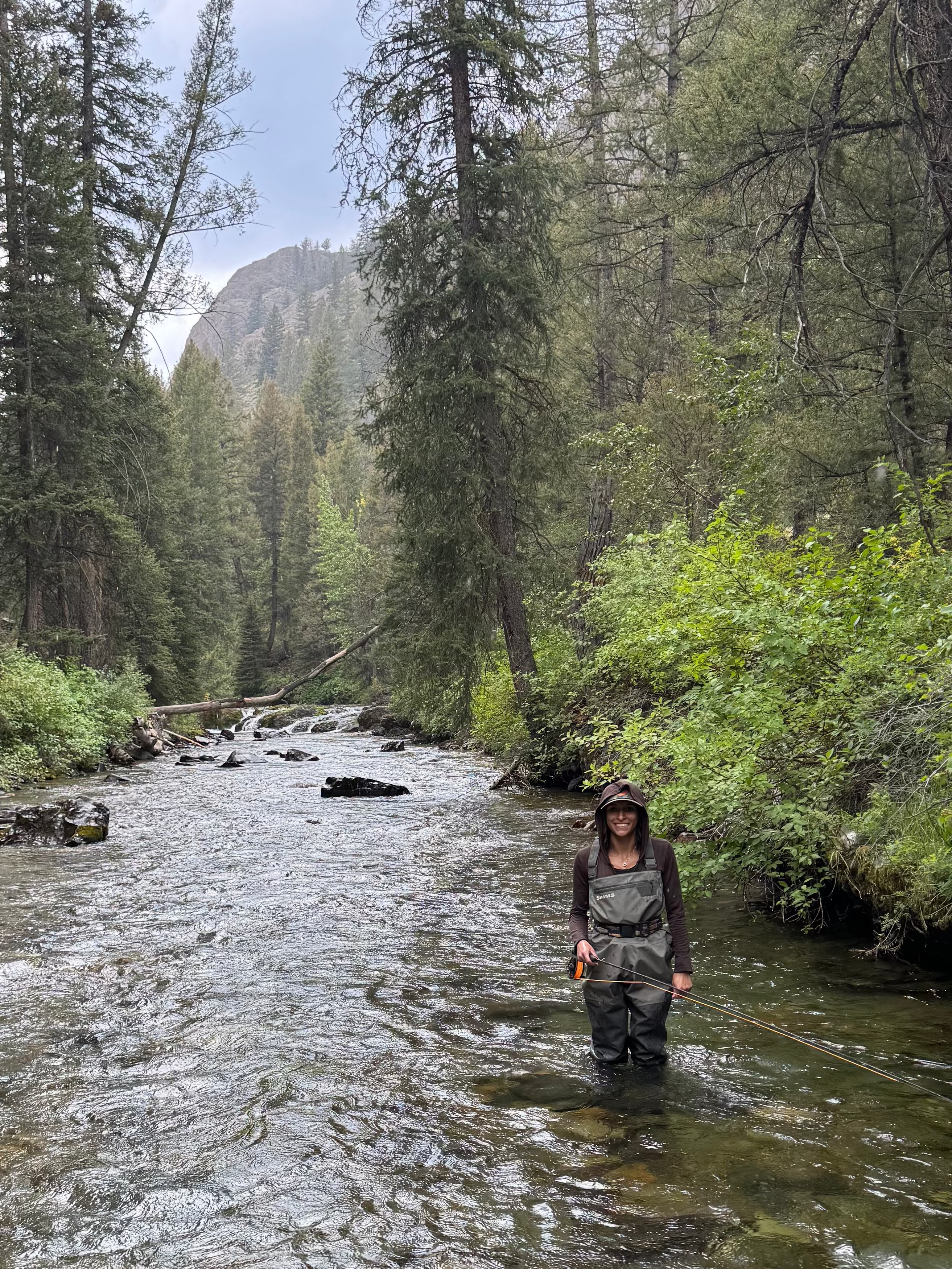 Women fishing, custom fishing rods, fishing poles, luxury fishing poles, east fork, Colorado, idaho, Utah, Washington, Wyoming, Montana, buy a custom rod, river fishing, waders, fly fishing, fly rod, custom fly pole, Alaska, flys, tying flys, lures, line weight, amazing quality, in the river, outfitted, outdoor equipment, Mackay, Idaho