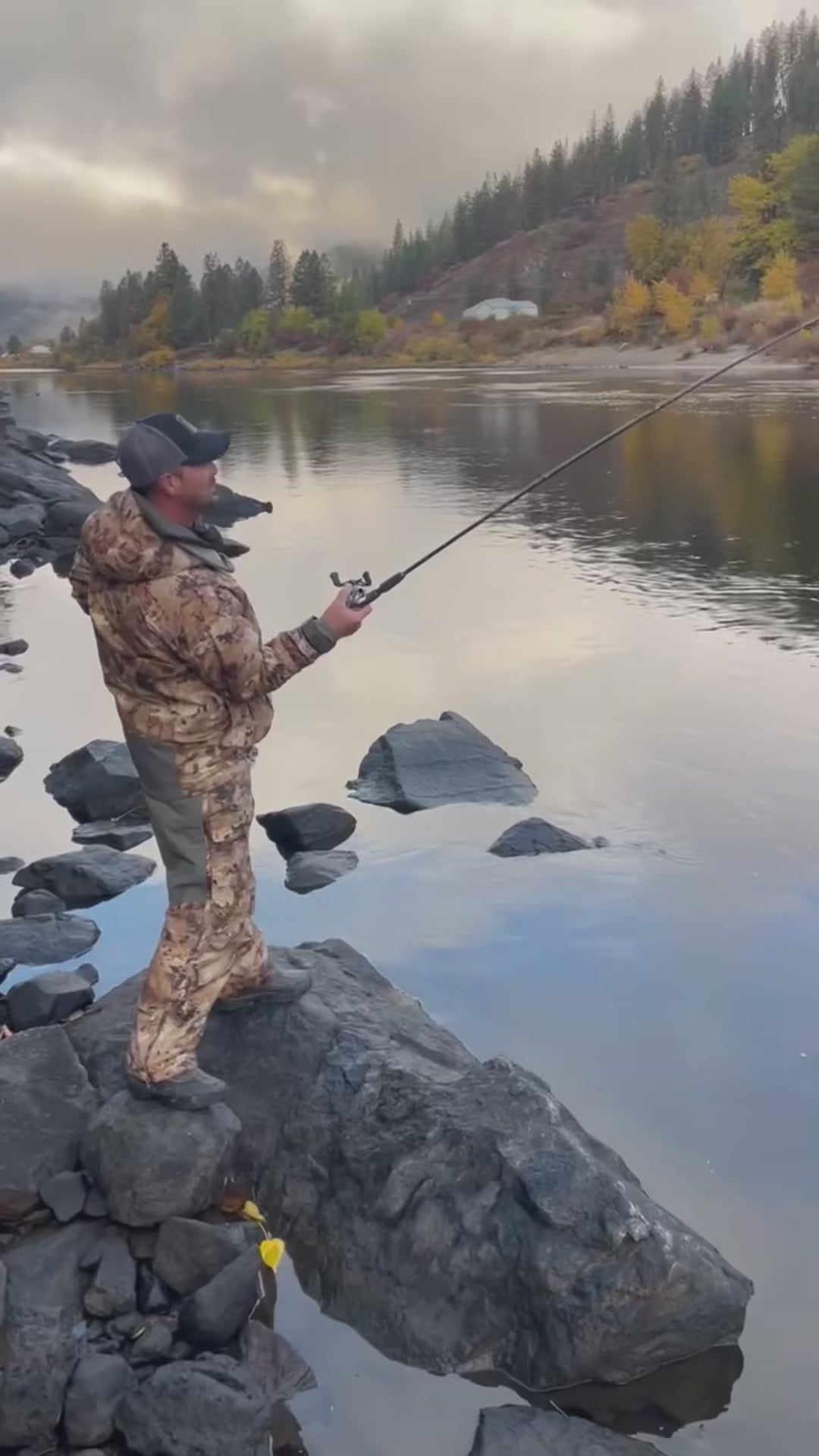 Load video: video of man fishing with a lost river rod company fishing pole with a fish on the line, Lost river rod company, twin falls, Idaho, boise, Idaho falls, Mackay, custom fishing pole, fishing rod, luxury fishing rod, veteran owned and operated, custom rod, bass pole, trout pole, steelhead fishing pole, fishing gear, Colorado, waders, rivers, Oregon, outdoors, fishermen, bass pole, Montana, all season fishing, fly fishing, Utah, made in America, fly rod, angler, high quality fishing poles, Denver, Wyoming, Montana, Washington, Alaska, Vale, Colorado, California